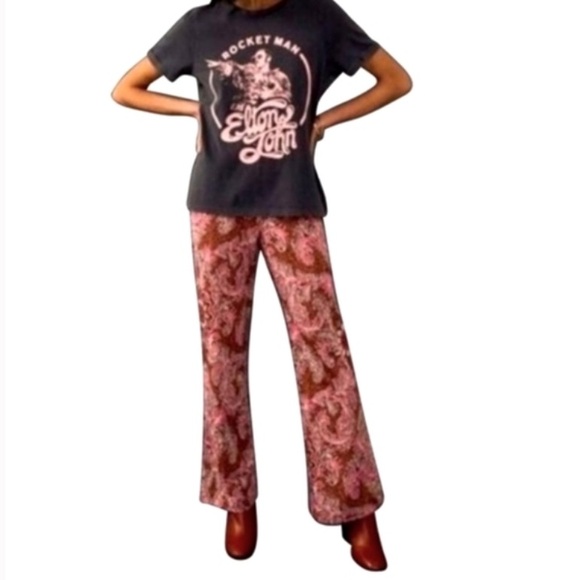 Maeve By Anthropologie Maria Jacquard Paisley Rose Flare Pants - Picture 2 of 9